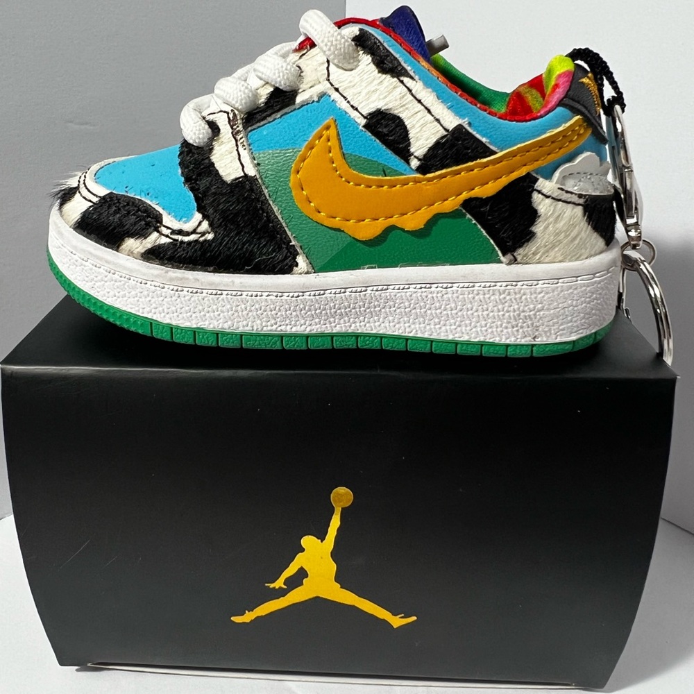Ben & Jerry’s Nike Air Jordan 1 Low Chunky Dunky Sneaker 4.5” Keychain Cow Print